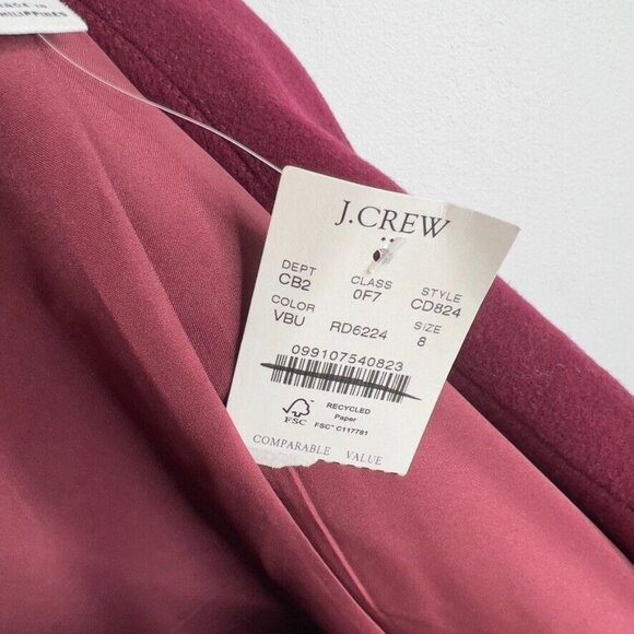 J.Crew Womens Belted Wool Blend Coat Burgundy Size 8 CD824 - Picture 7 of 8
